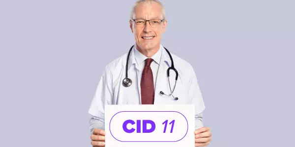 Médico segurando placa com a escrita "CID 11".