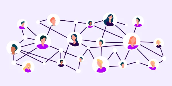 ilustração com uma rede de pessoas interligadas
