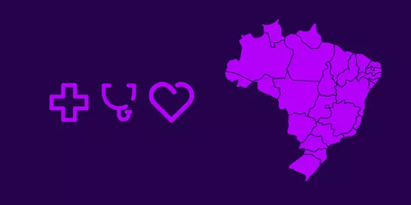 Mapa do Brasil com estetoscópio, coração e cruz em ilustração ao lado