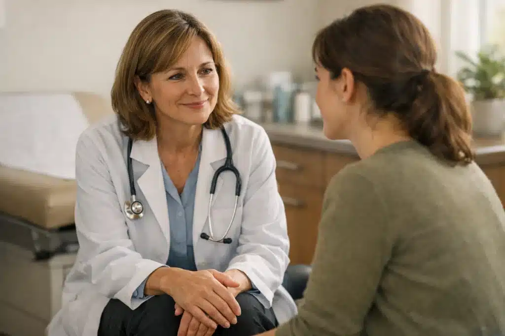 Médica atende paciente, representando os princípios da prática médica
