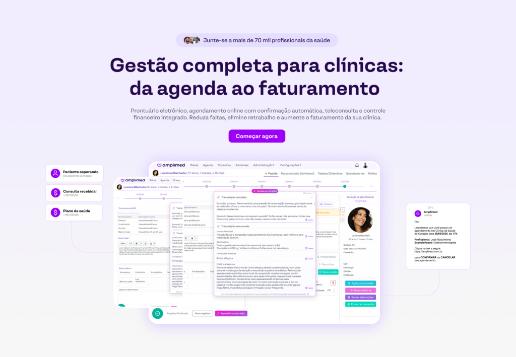 Tela de sistema clínico ilustrando funcionamento da Amplimed